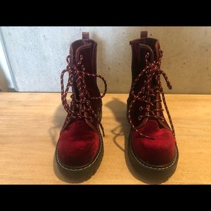 Forever 21 Faux Velvet Burgundy Combat Boots